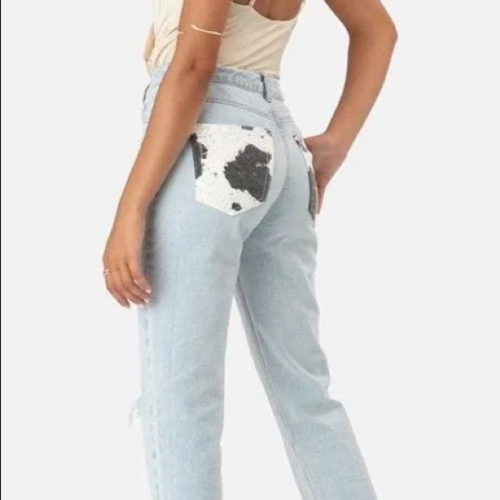 adika cow print pocket jeans